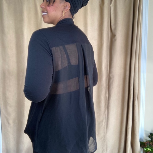 August Silk Woman Cardigan, Sheer Back, Black, 3/4 Ruched Sleeves, Size 1X - Picture 1 of 16